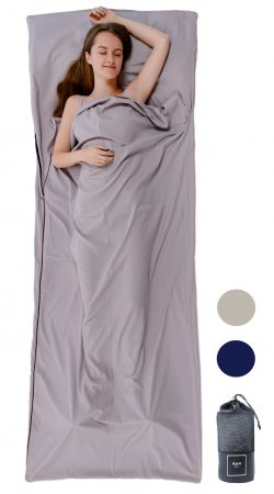 Hüttenschlafsack Mikrofaser grau 210 cm x 90 cm als Decke nutzbar XXL Reisedecke Inlay Inlett Schlafsack Travel Sheet